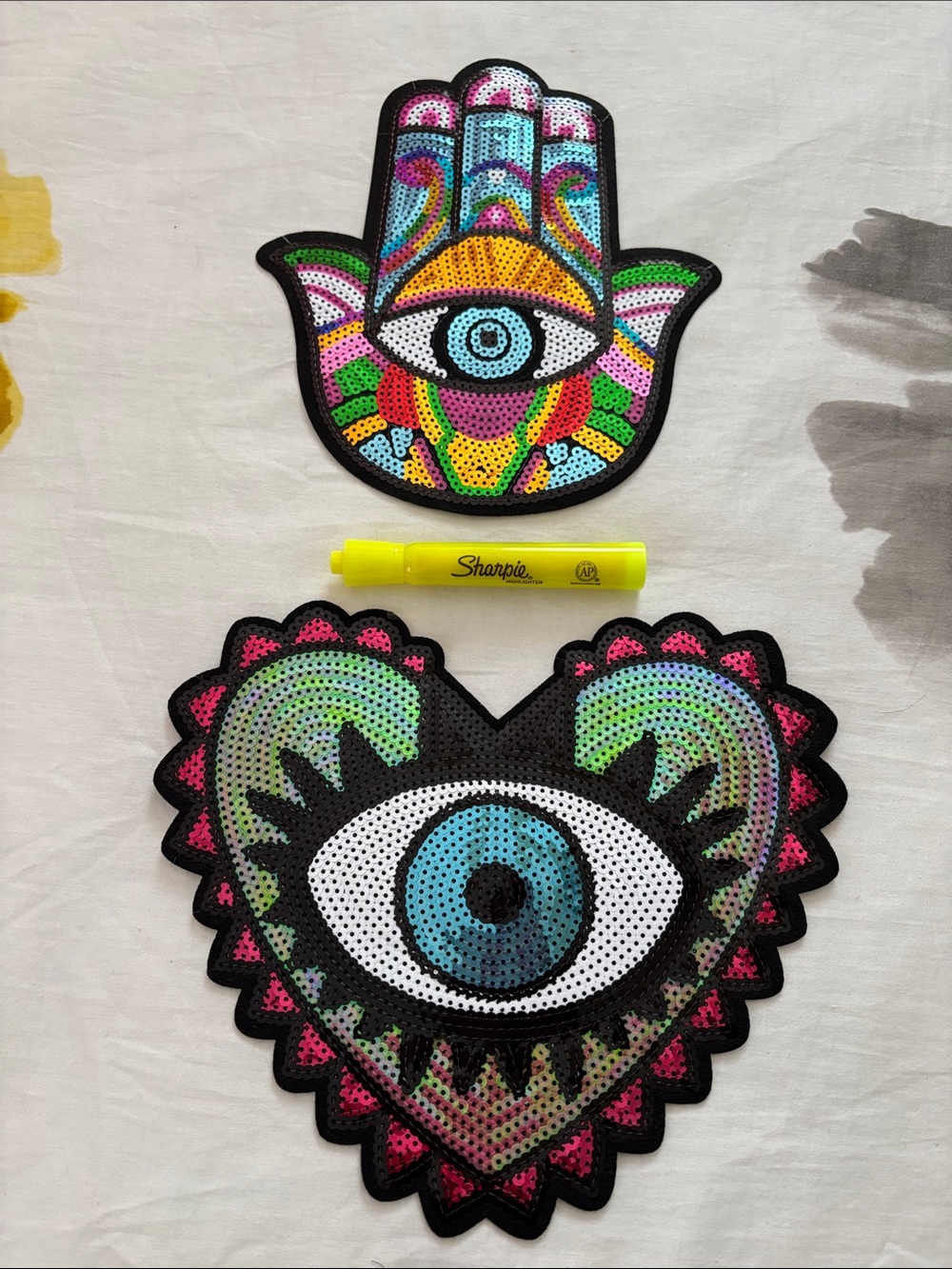New Multi-Color evil eye Hamsa and evil eye Heart. Iron on patch